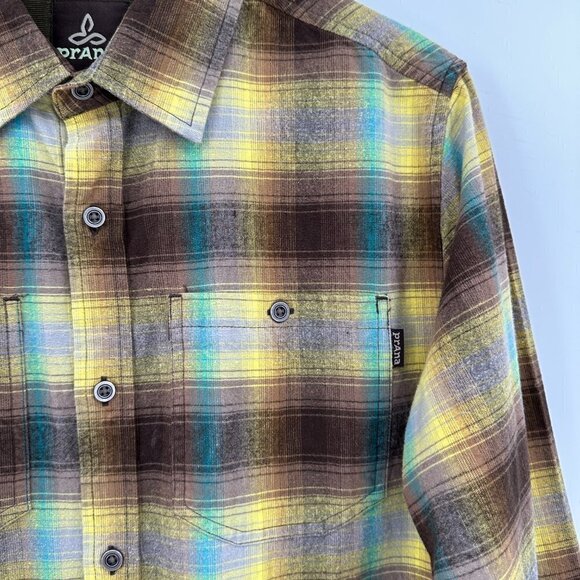Prana Mens Morrison Yellow Plaid Button Front Long Sleeve Outdoor Medium Shirt - Picture 2 of 8